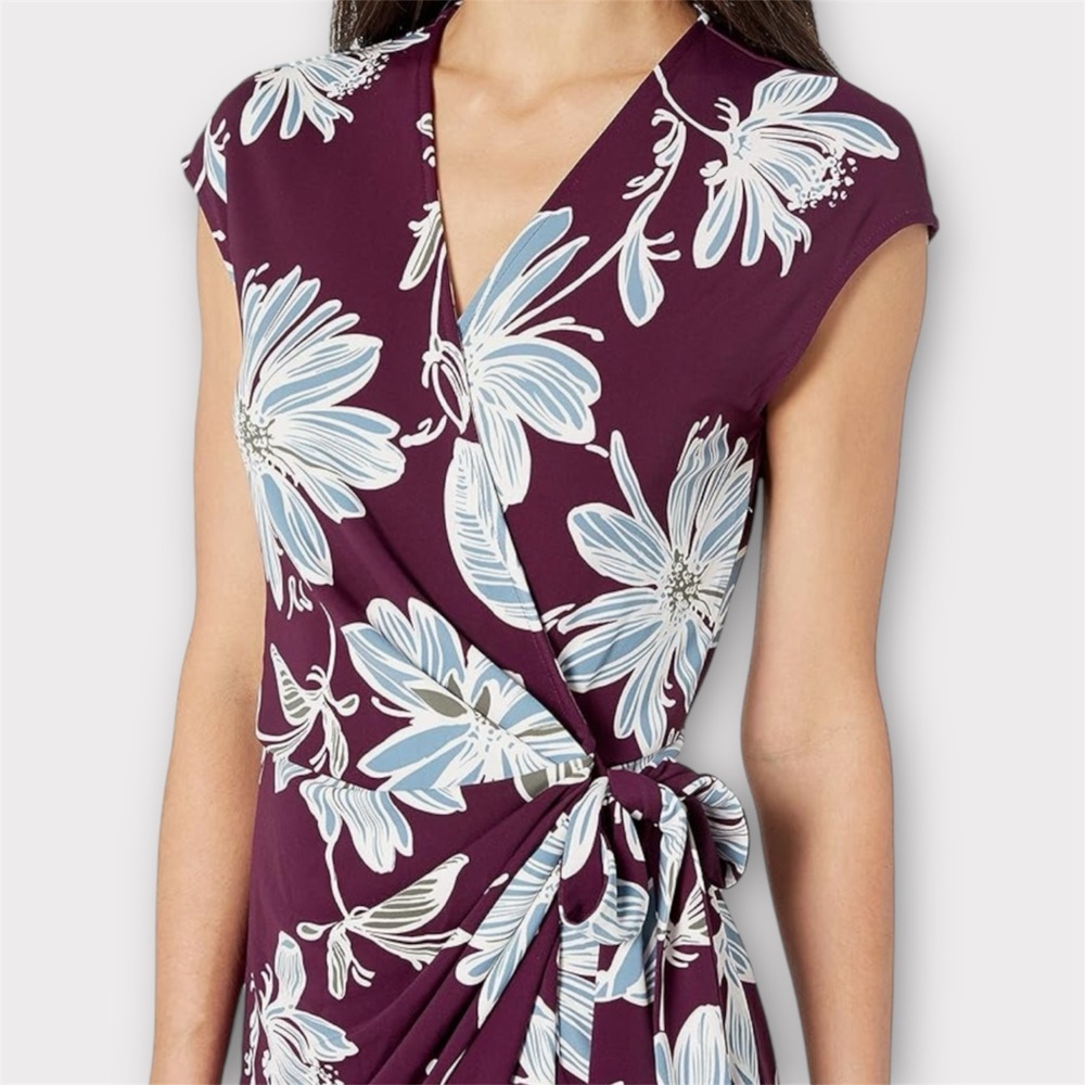 Purple and Blue Floral Wrap Dress - Picture 2 of 10